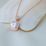 Dazzling Halo – Zircon 14K Rose Gold Plated 925 Silver Necklace